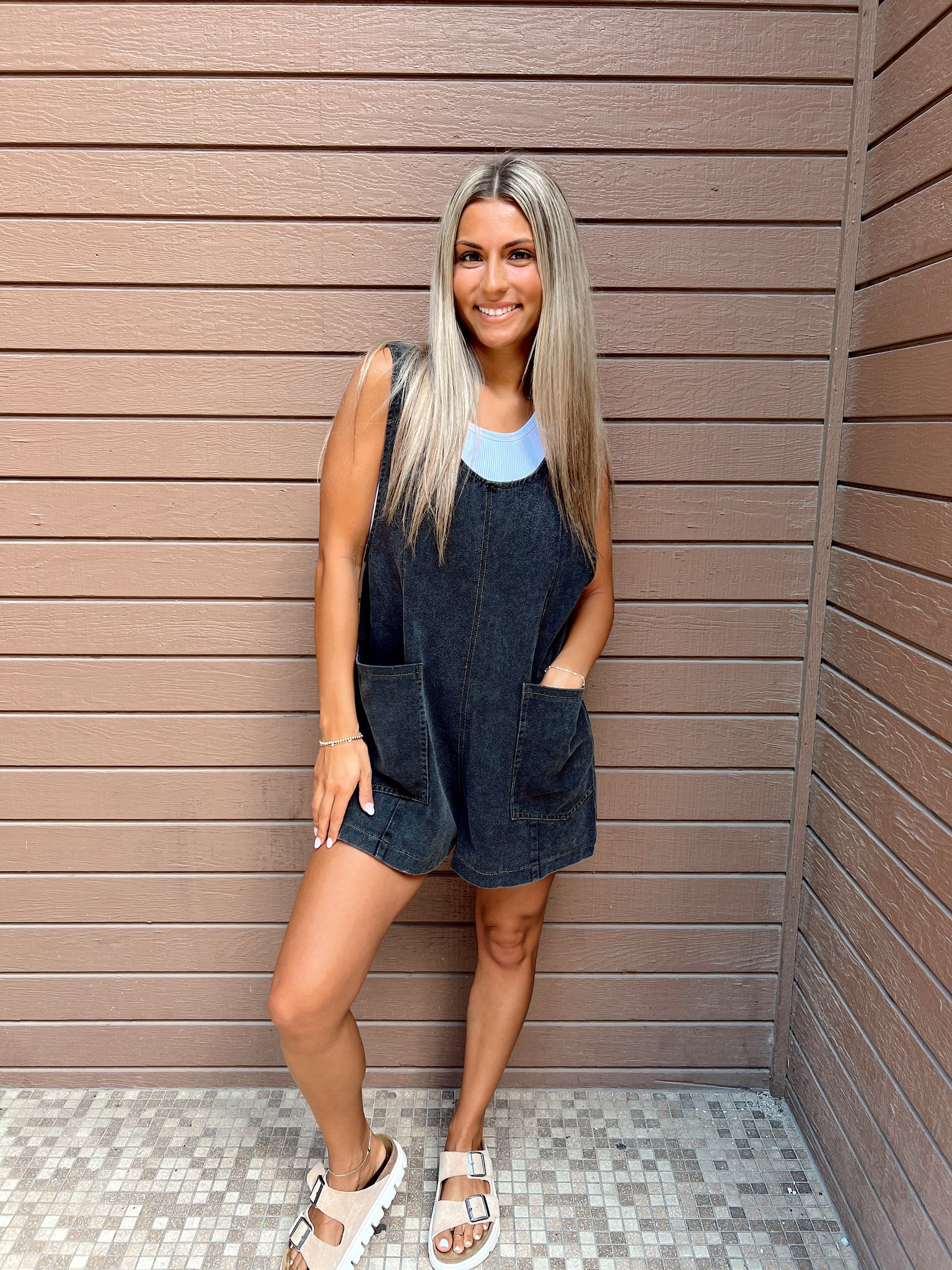 FINAL SALE- Crazy In Love Black Denim Overall Romper