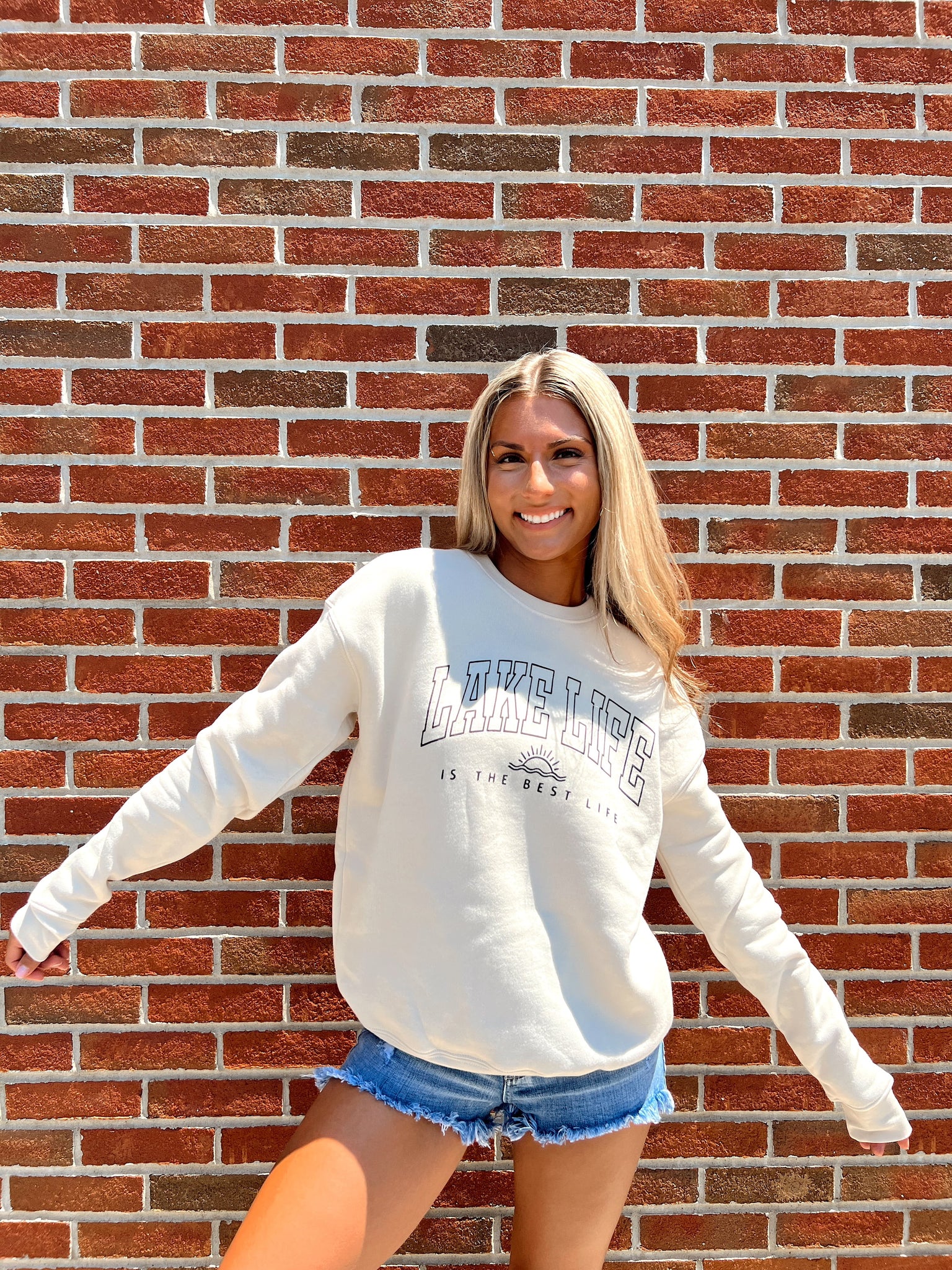 FINAL SALE - Lake Life Is The Best Life Beige Sweatshirt