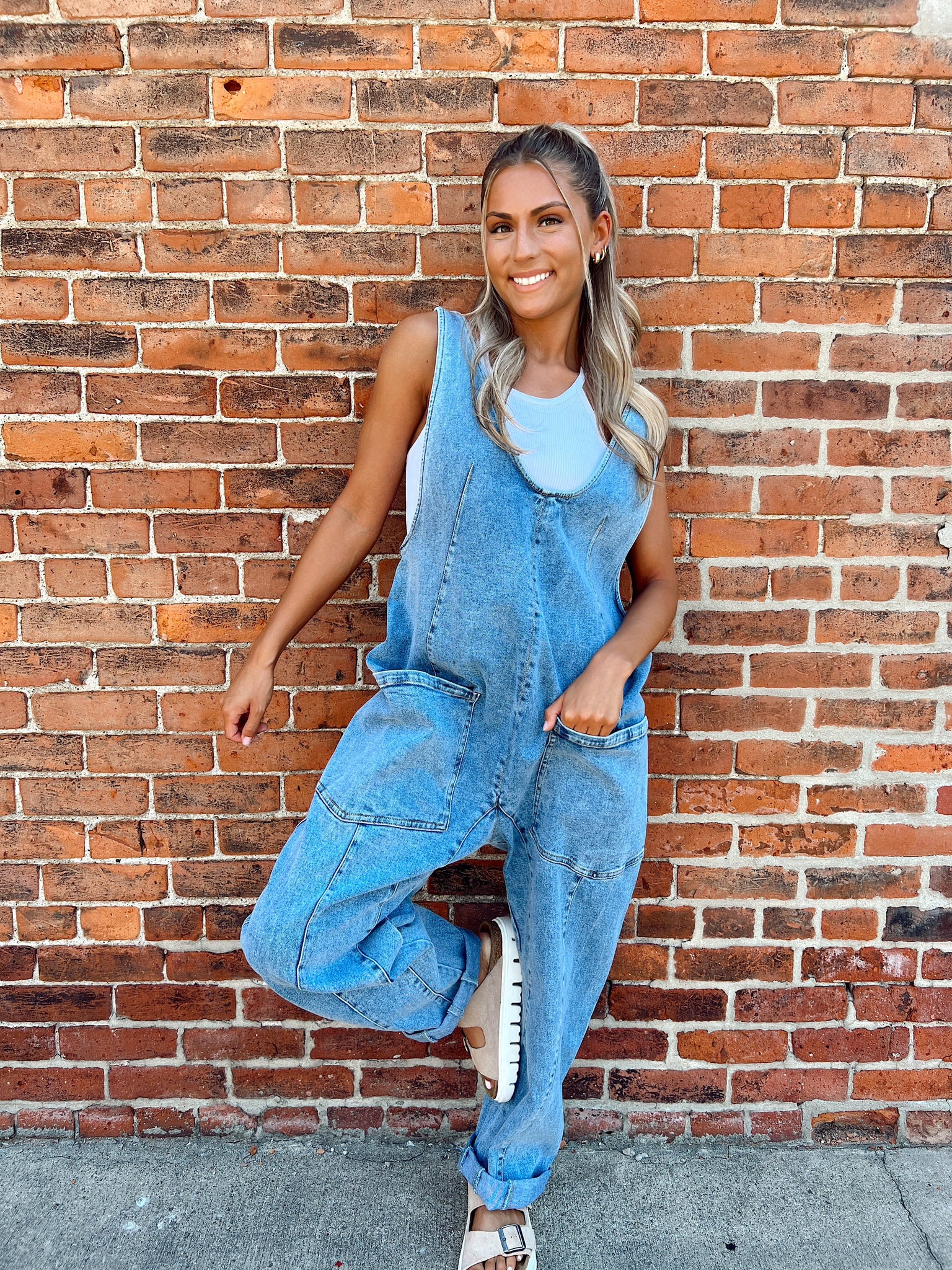 My Time Oversized Denim Wide Leg Overalls