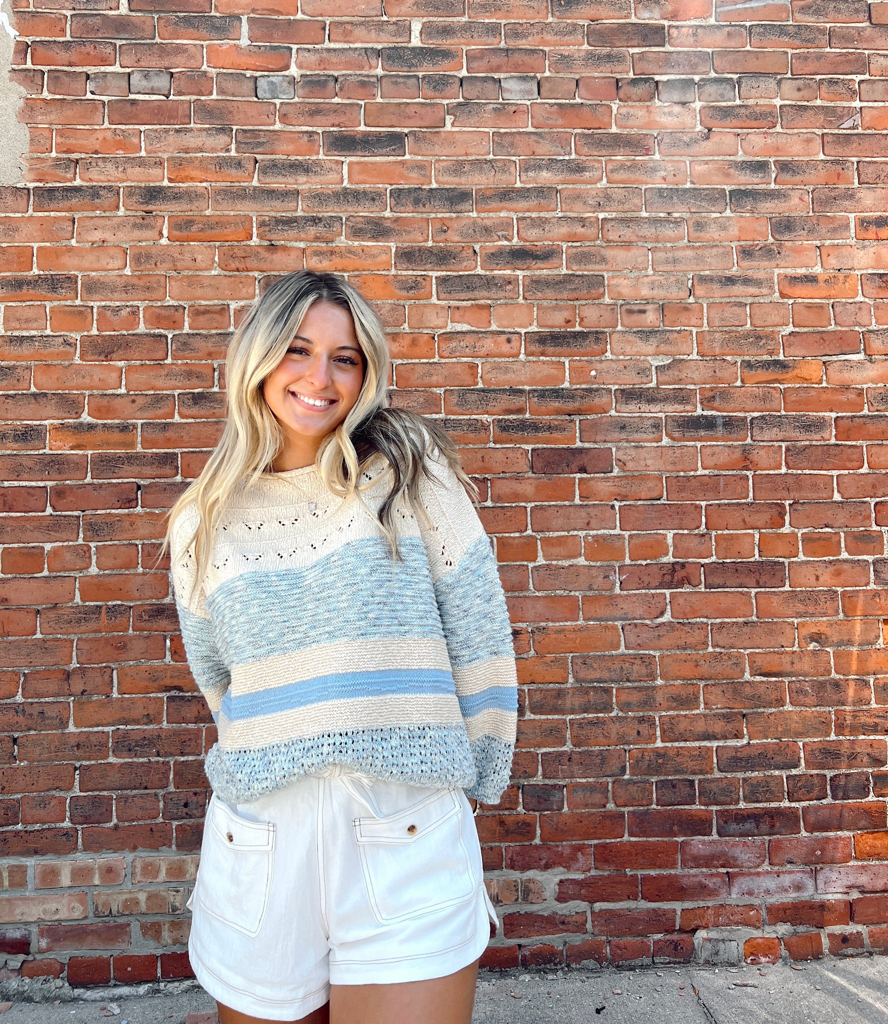 Sunday Funday Blue Knit Sweater