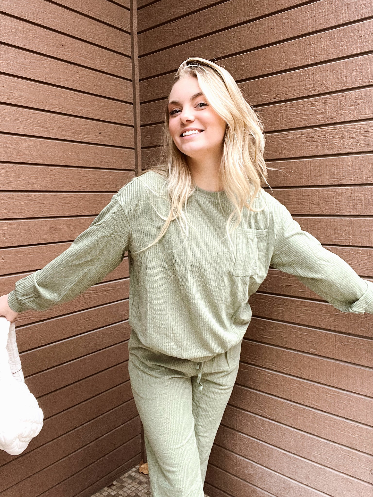 Lainey Olive Waffle Knit Long Sleeve