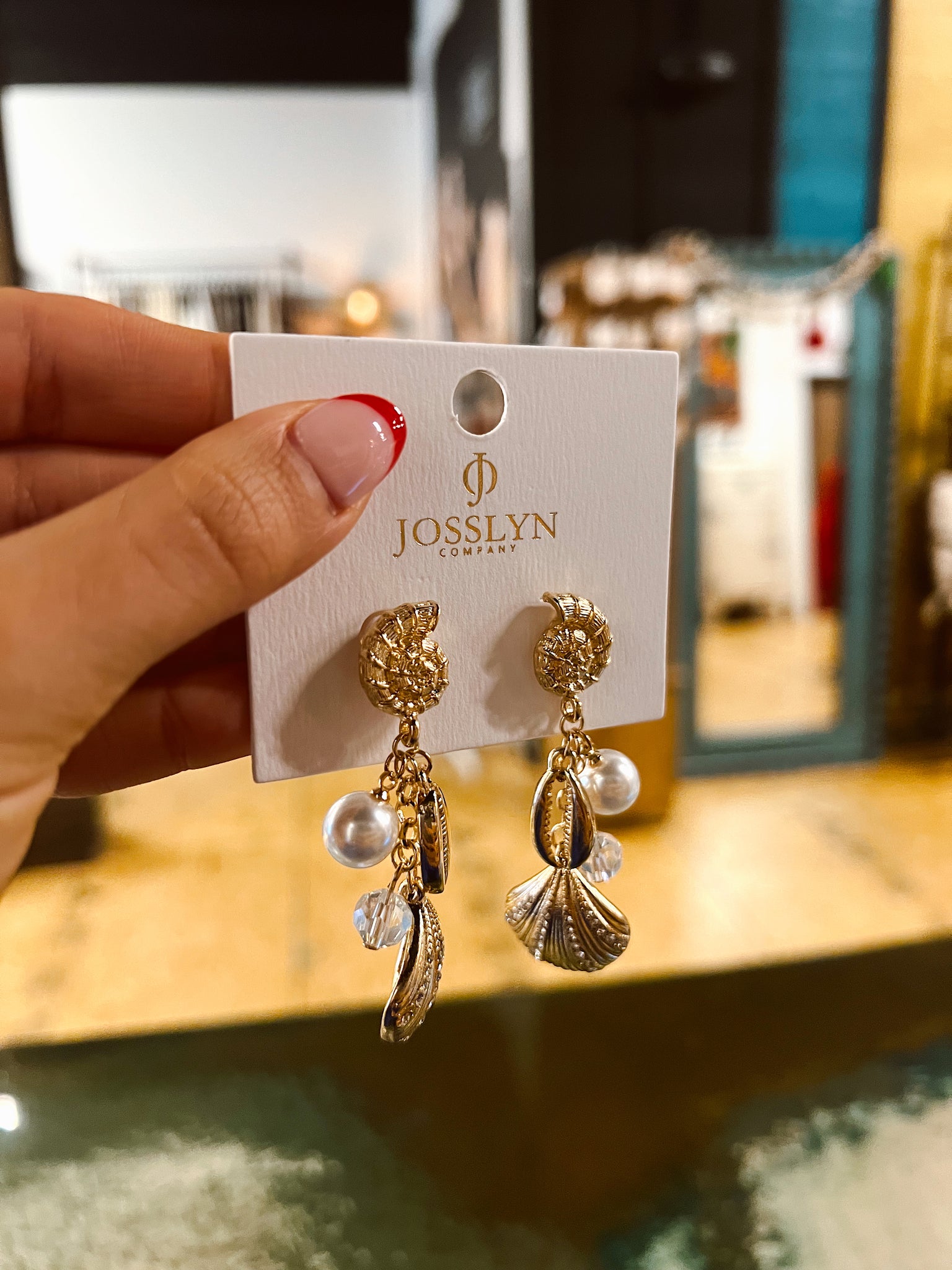 Pearl Seashell Gold Drop Earrings