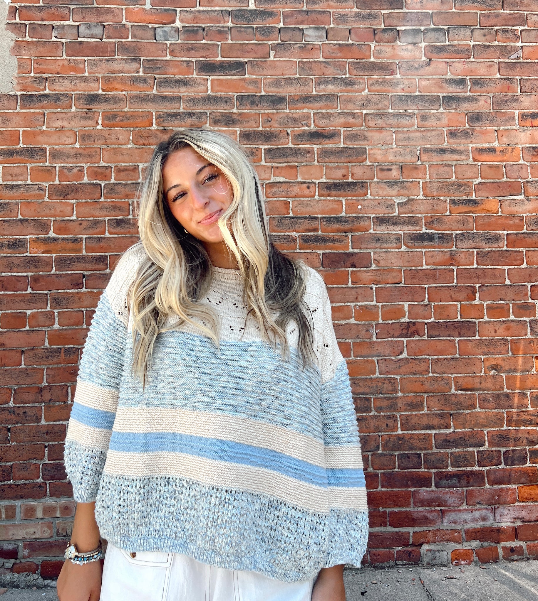 Sunday Funday Blue Knit Sweater