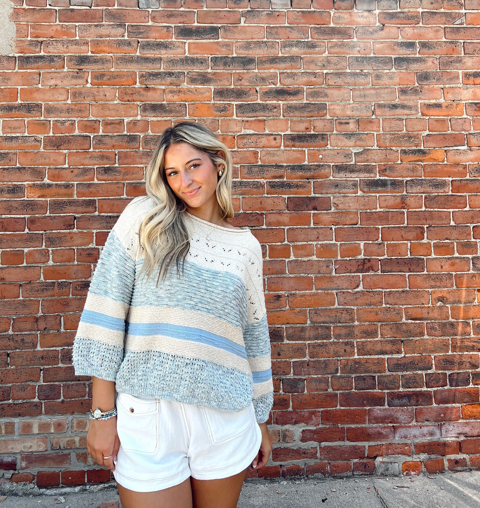 Sunday Funday Blue Knit Sweater