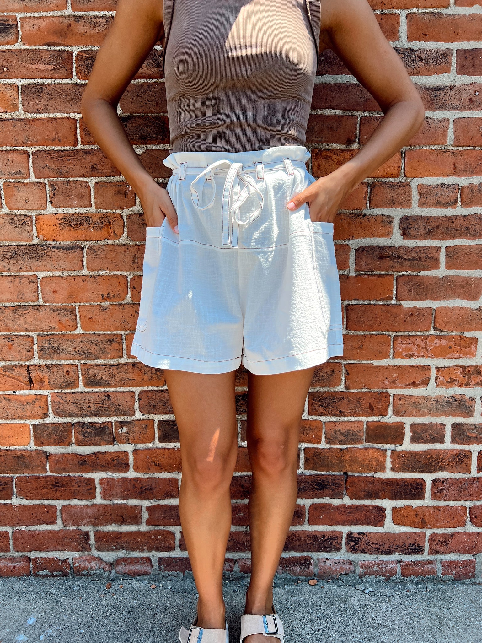 FINAL SALE- In Bloom Off White Belted Shorts