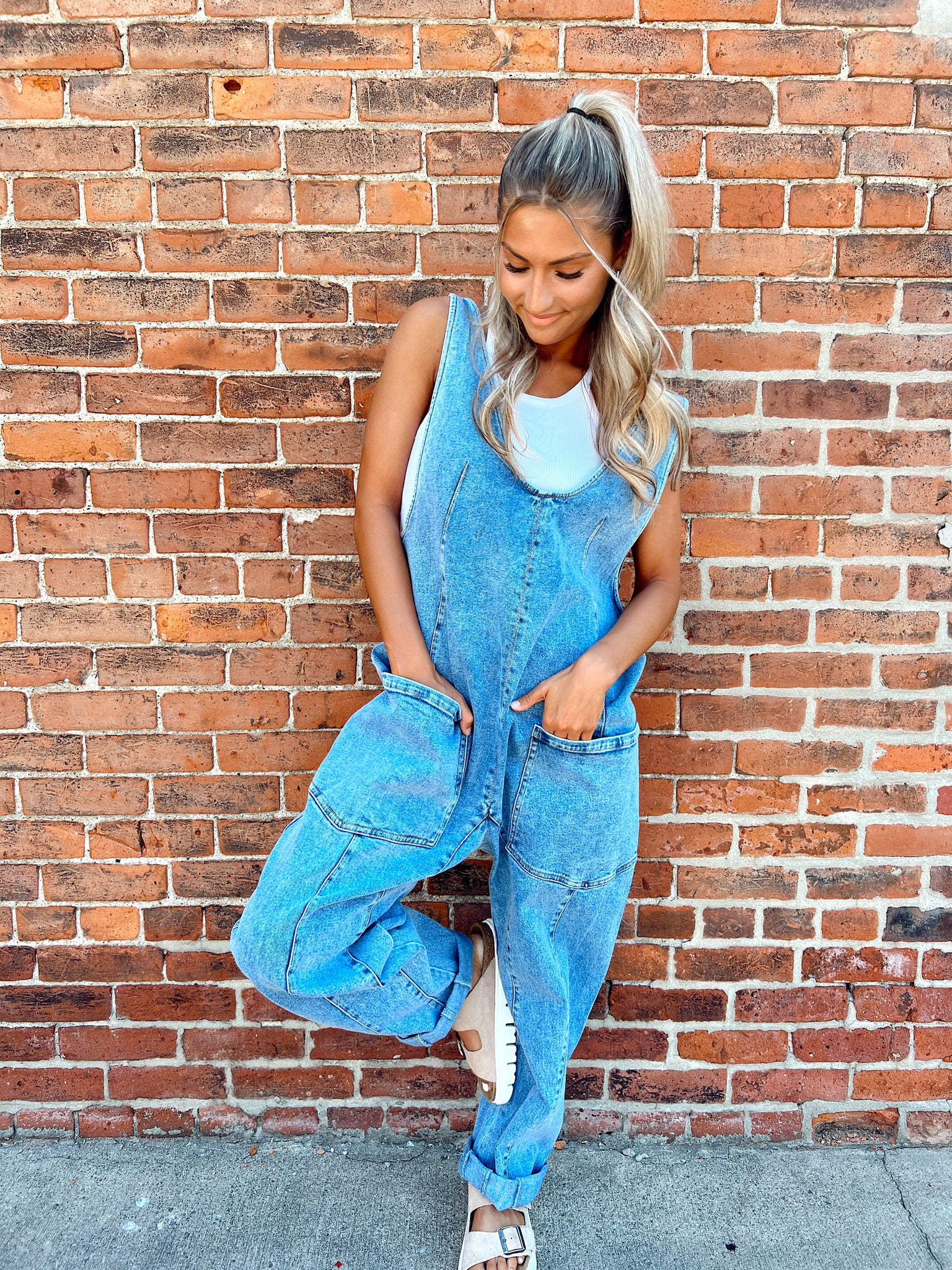 My Time Oversized Denim Wide Leg Overalls