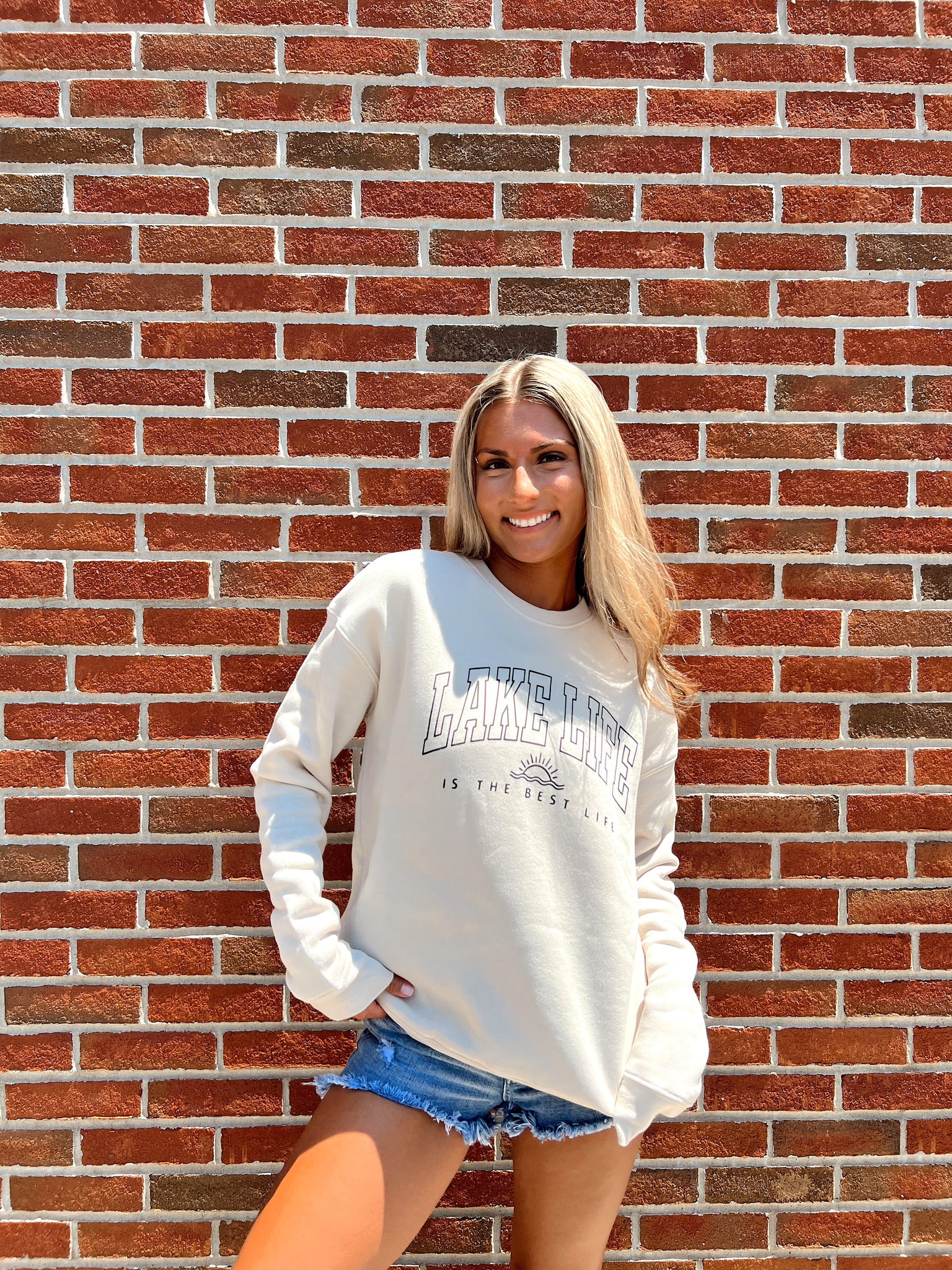 FINAL SALE - Lake Life Is The Best Life Beige Sweatshirt