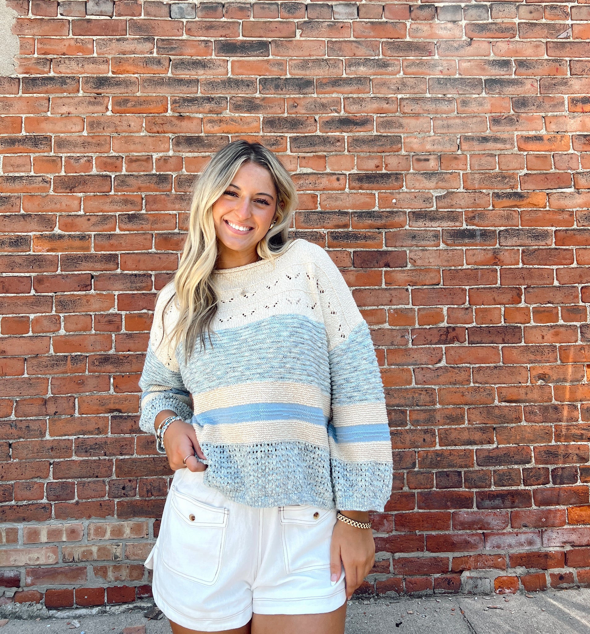 Sunday Funday Blue Knit Sweater