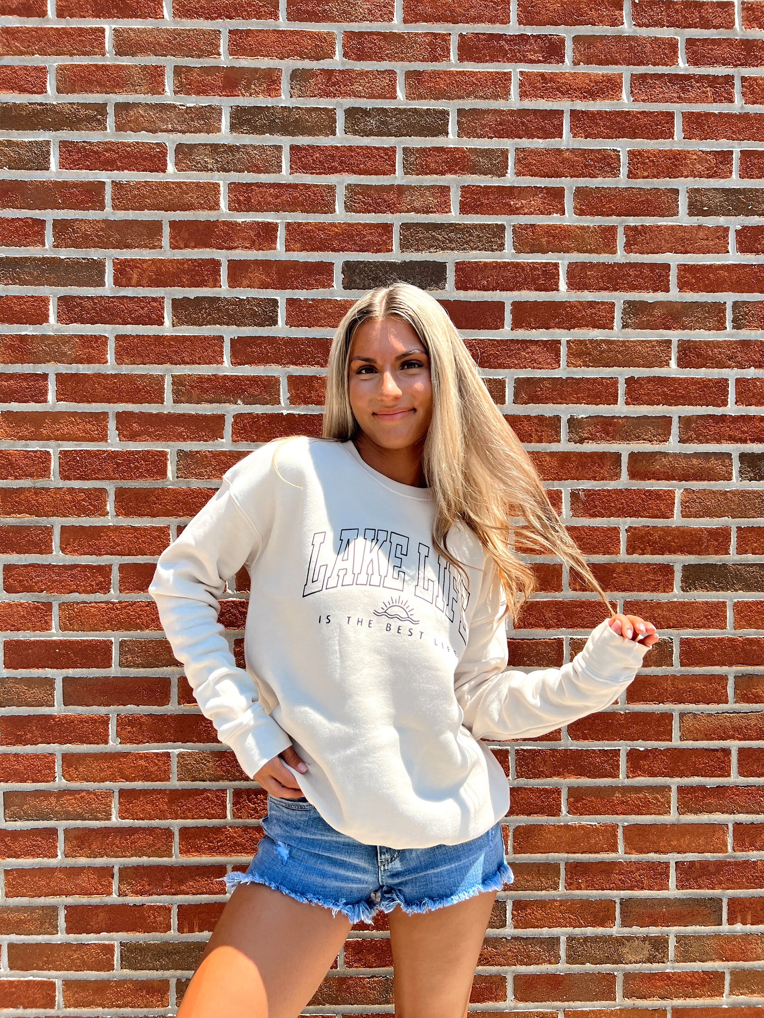 FINAL SALE - Lake Life Is The Best Life Beige Sweatshirt