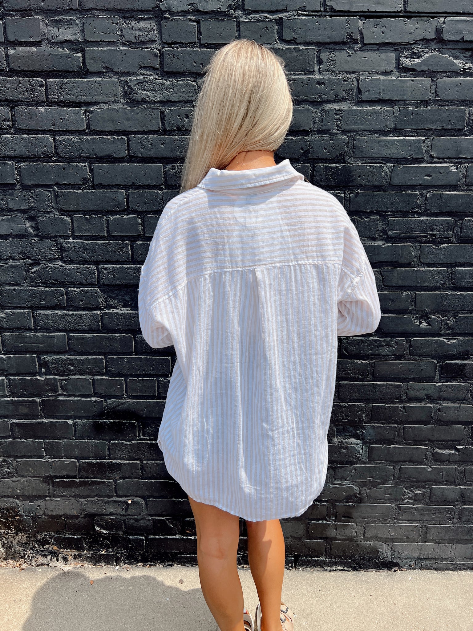 Warm Glow Beige Striped Button Up