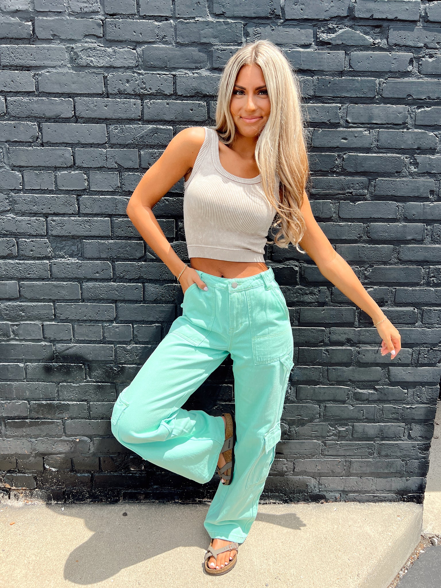 Soft Focus Lime Cargo Pants