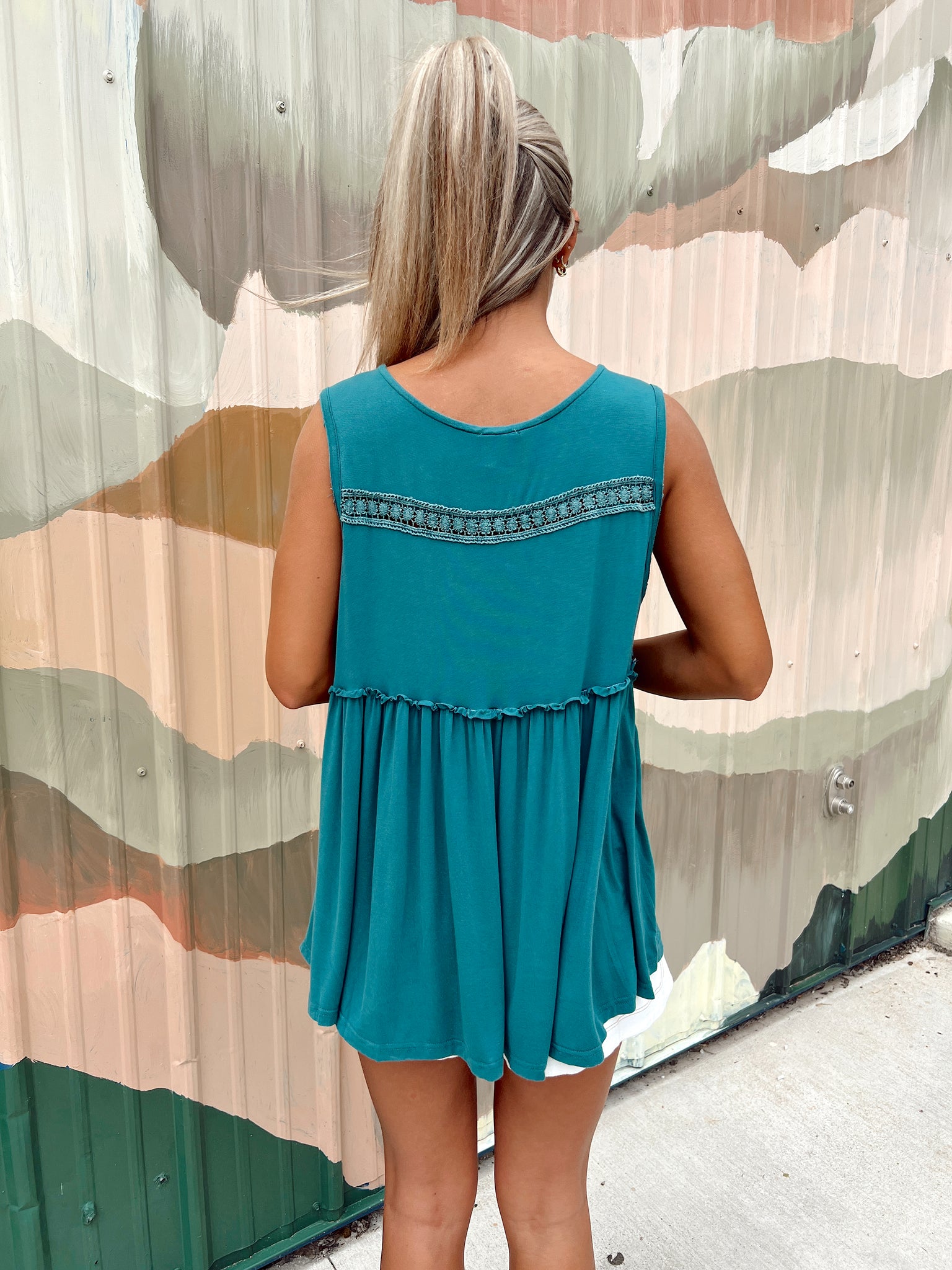 FINAL SALE - Back @ It Evergreen Babydoll Tank