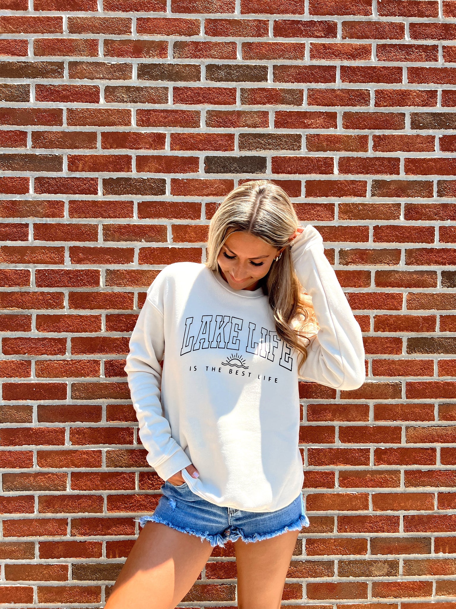 FINAL SALE - Lake Life Is The Best Life Beige Sweatshirt