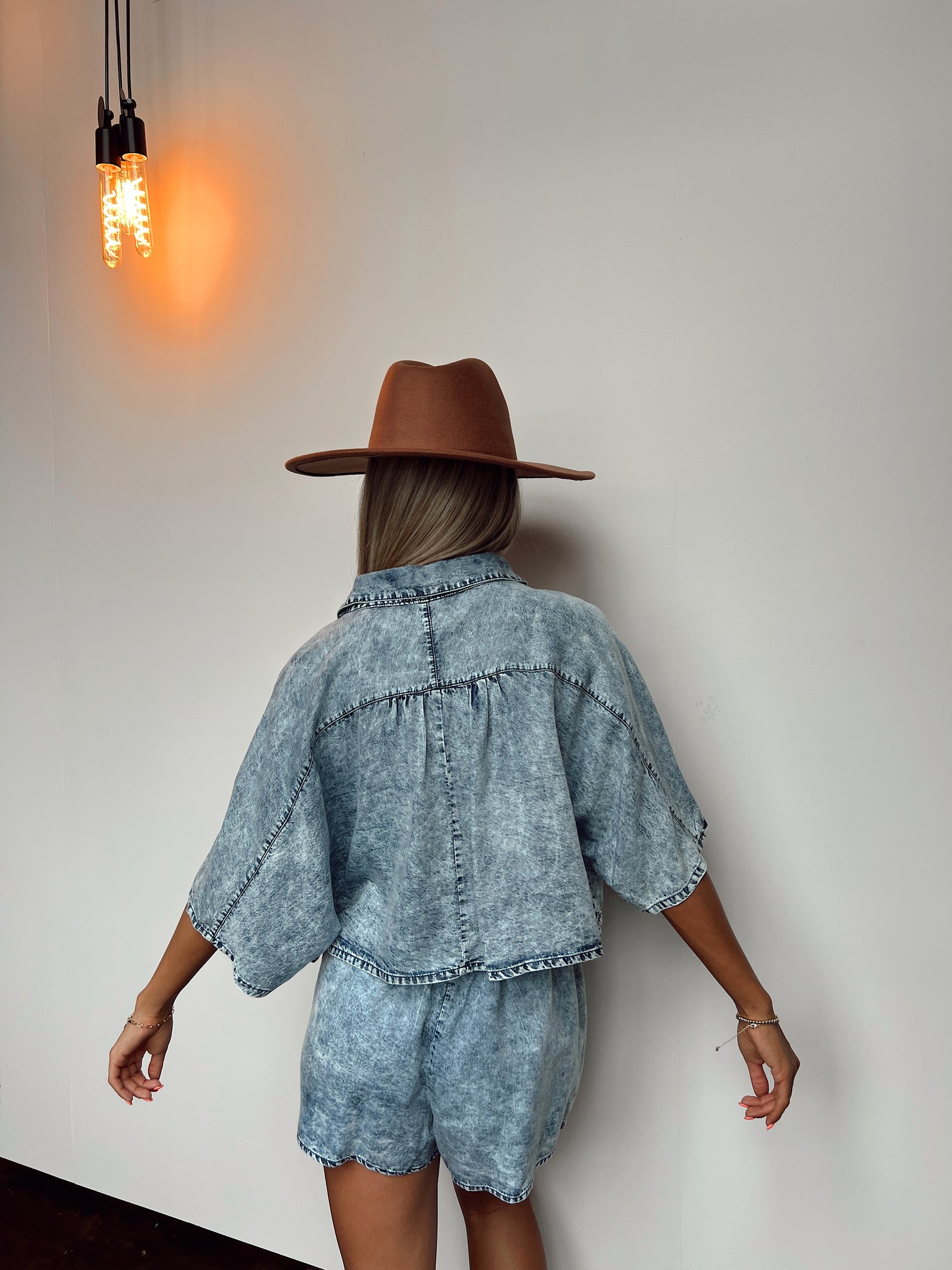 FINAL SALE- Arm Candy Washed Denim Cropped Button Up