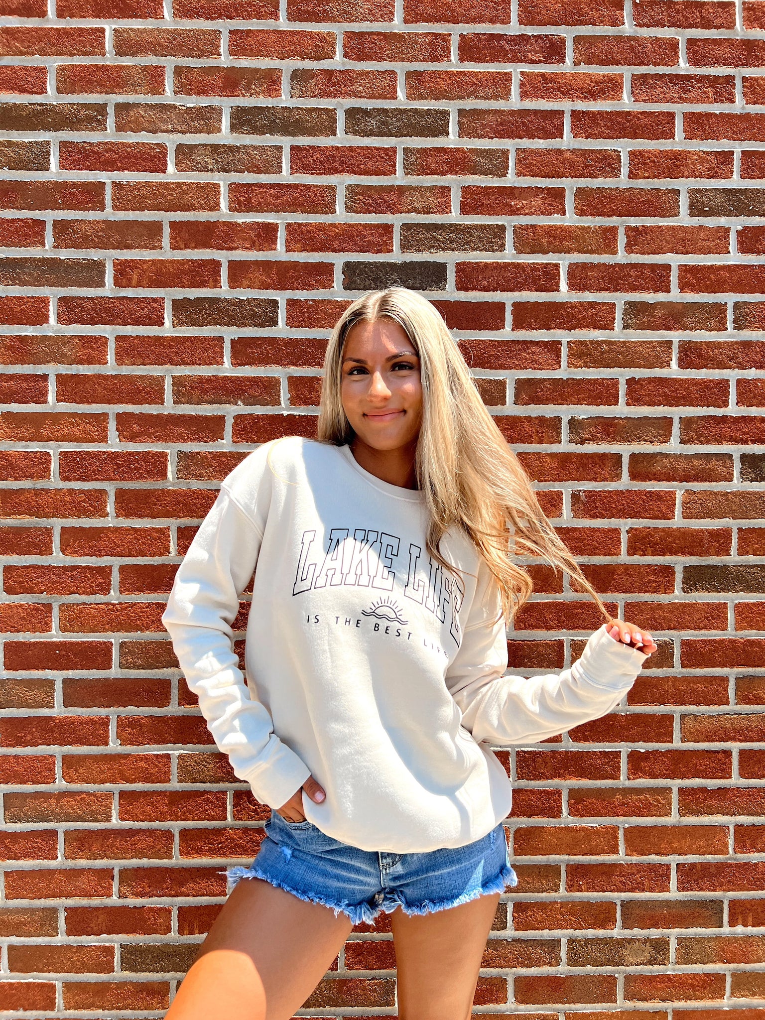 FINAL SALE - Lake Life Is The Best Life Beige Sweatshirt