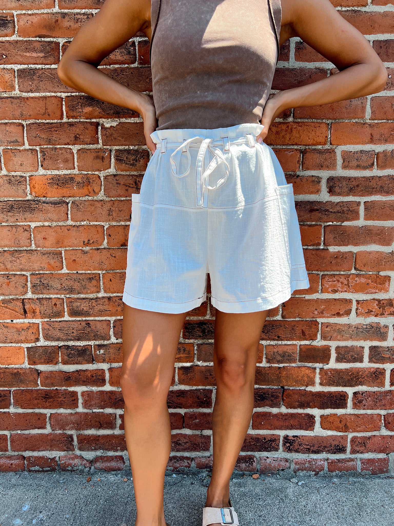 FINAL SALE- In Bloom Off White Belted Shorts