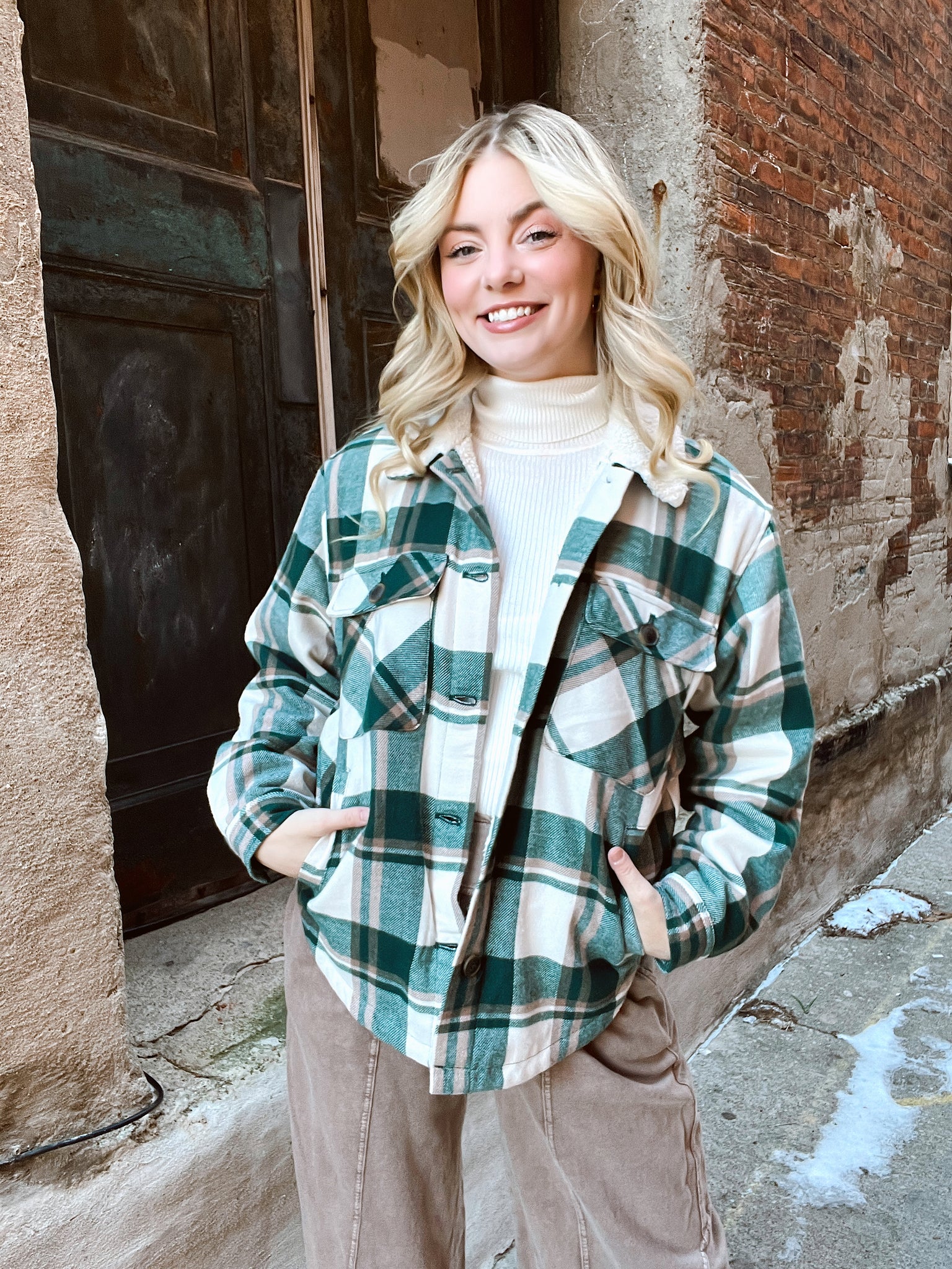 Adventure Awaits Plaid Green Jacket