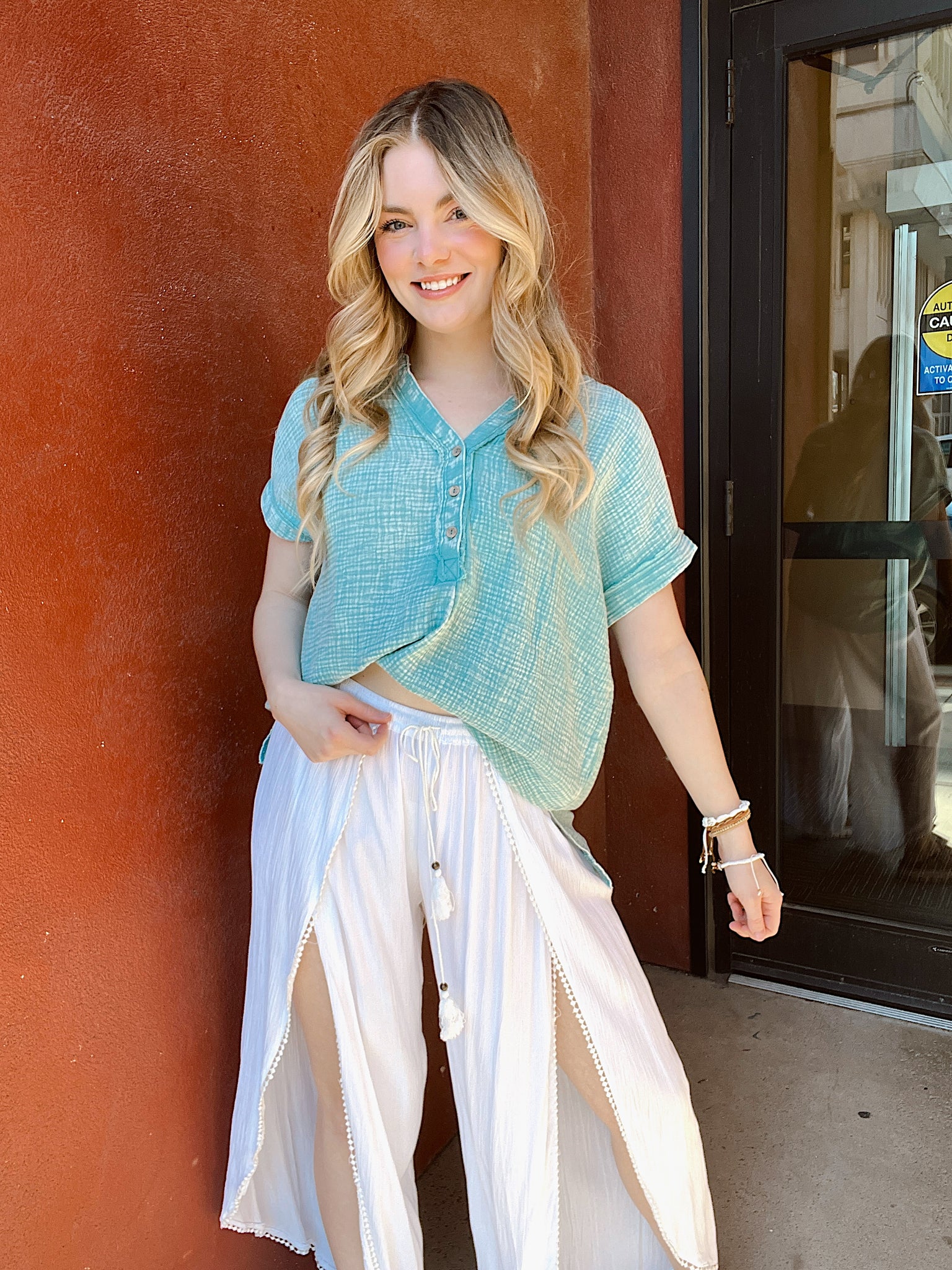 Crazy Girl Dusty Teal Henley