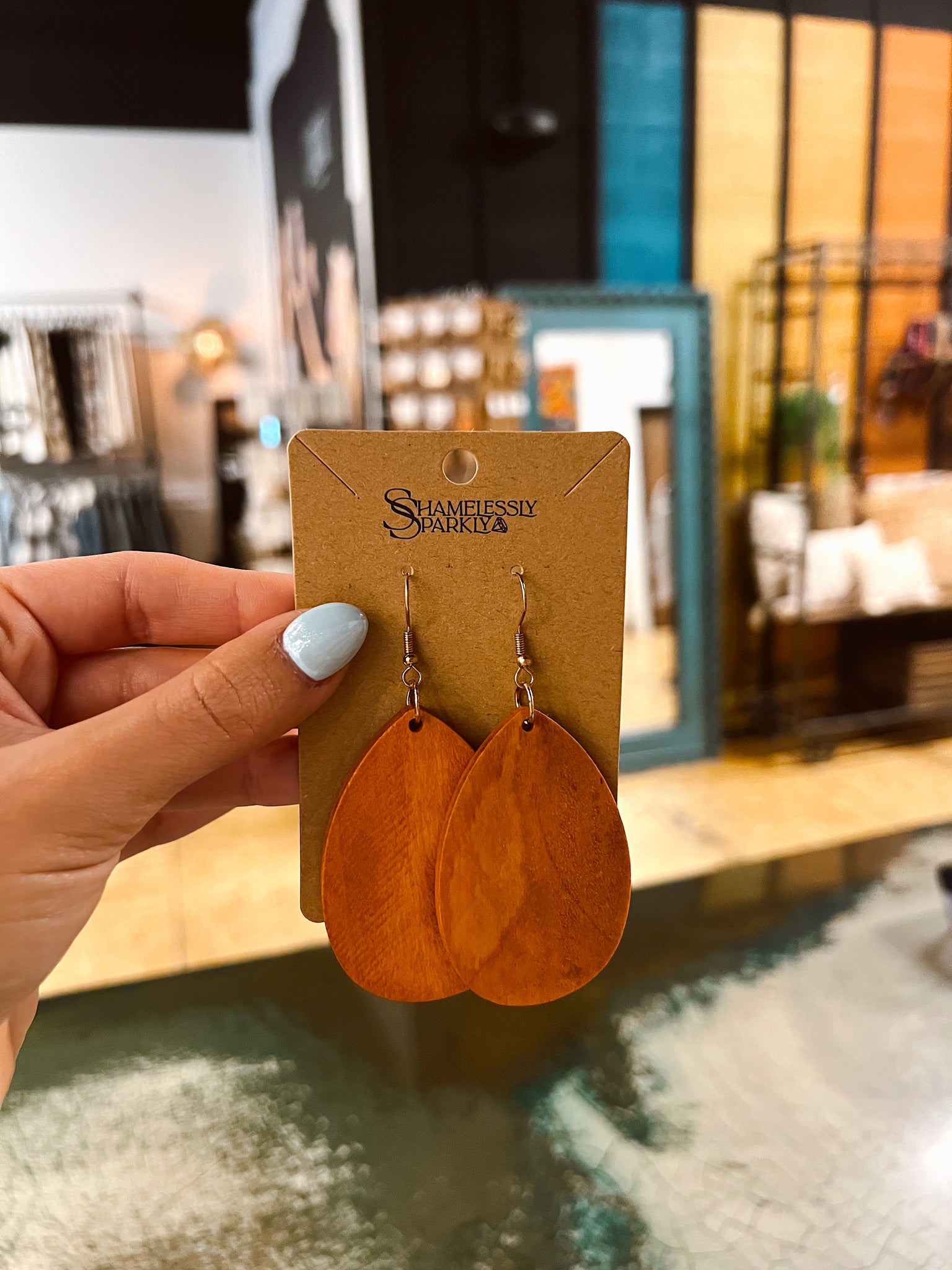 Wood Teardrop Rust Earrings