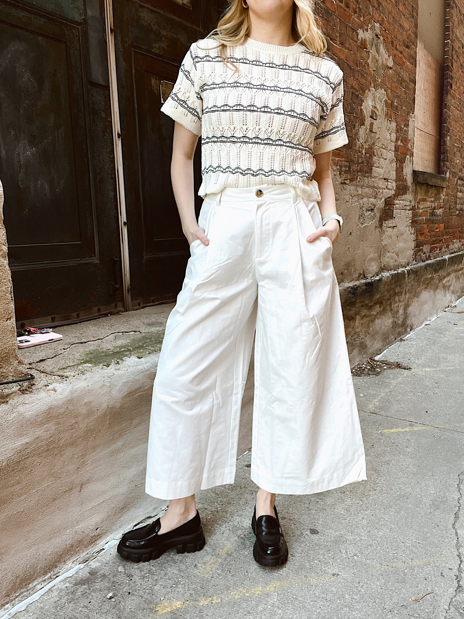 Darling Days Off White Wide Leg Pants