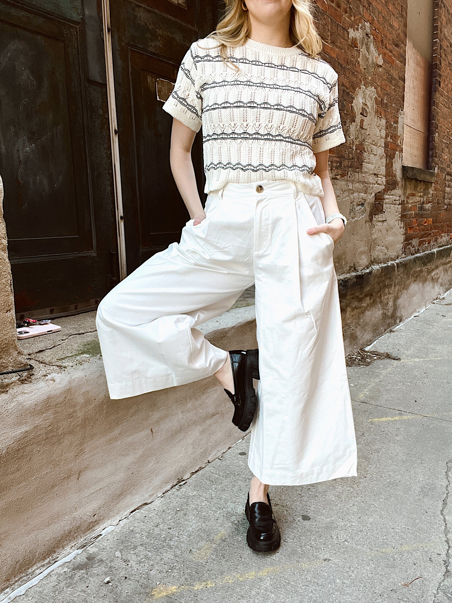 Darling Days Off White Wide Leg Pants