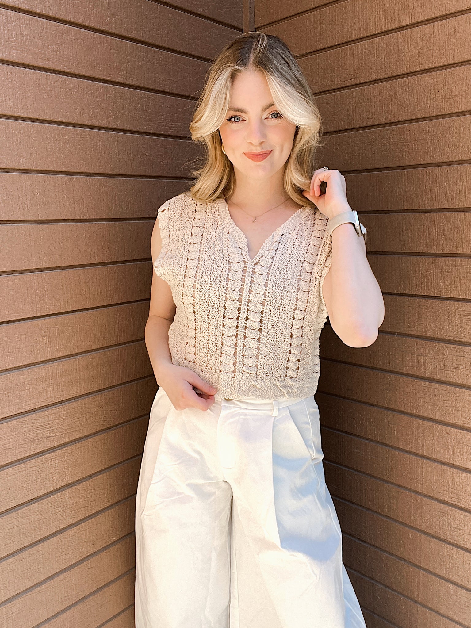 Ollie Natural Crochet Vest