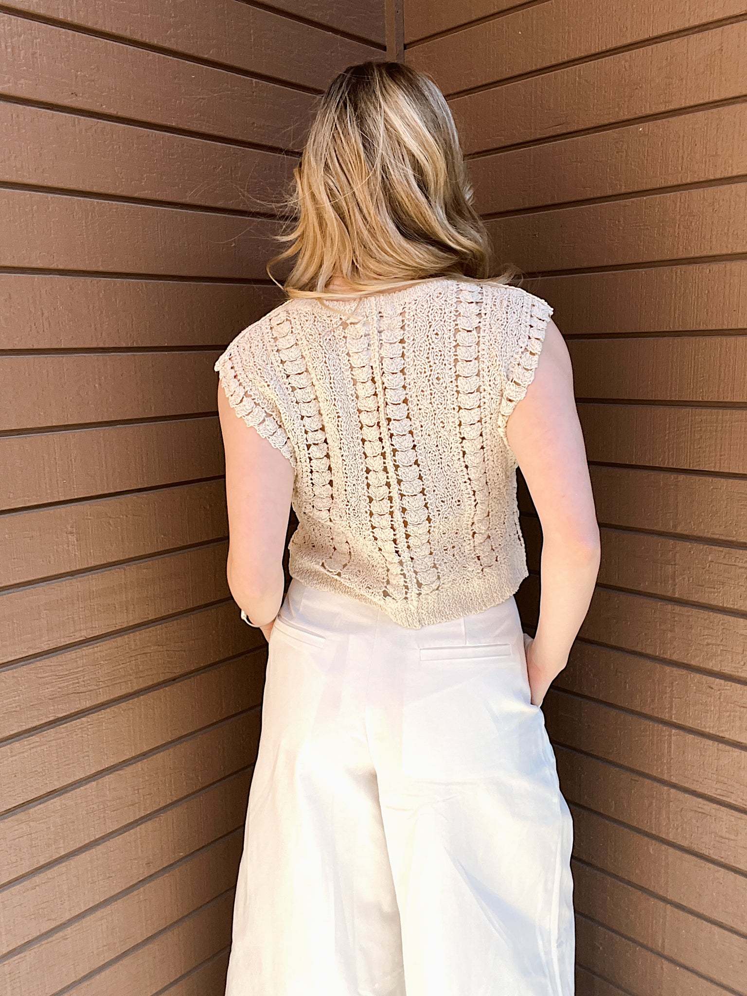 Ollie Natural Crochet Vest