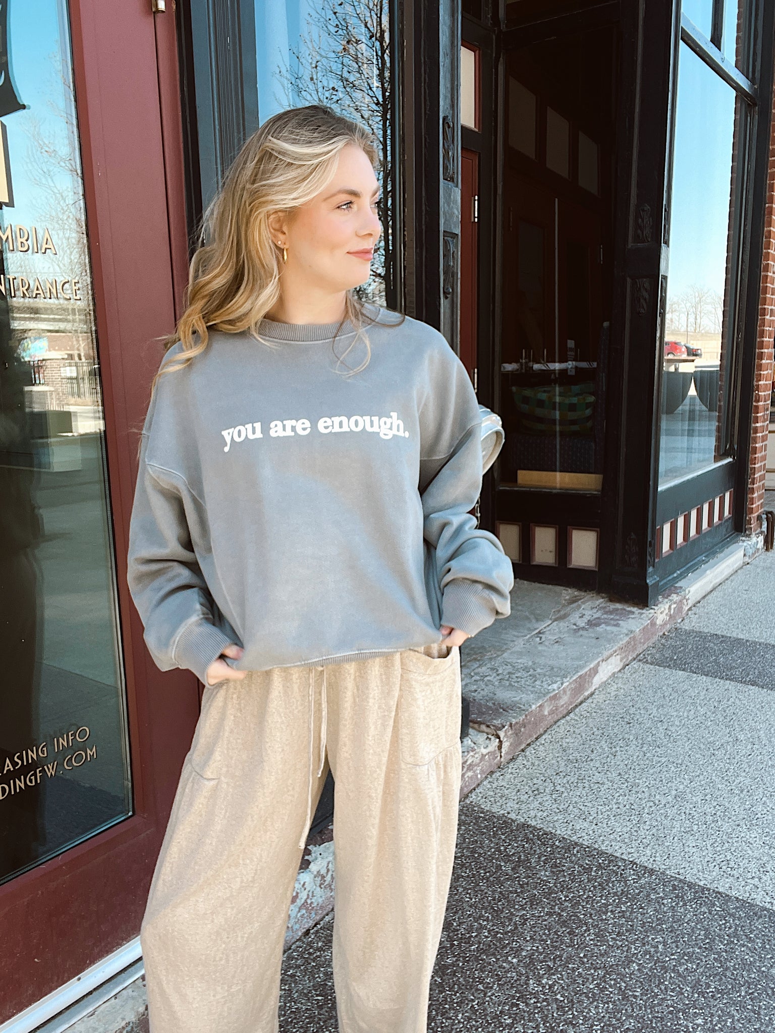 You Are Enough Charcoal Crewneck