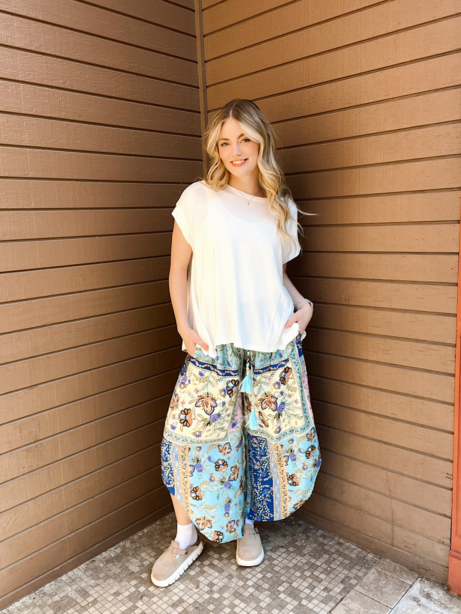 Tropical Vacation Blue Printed Pants