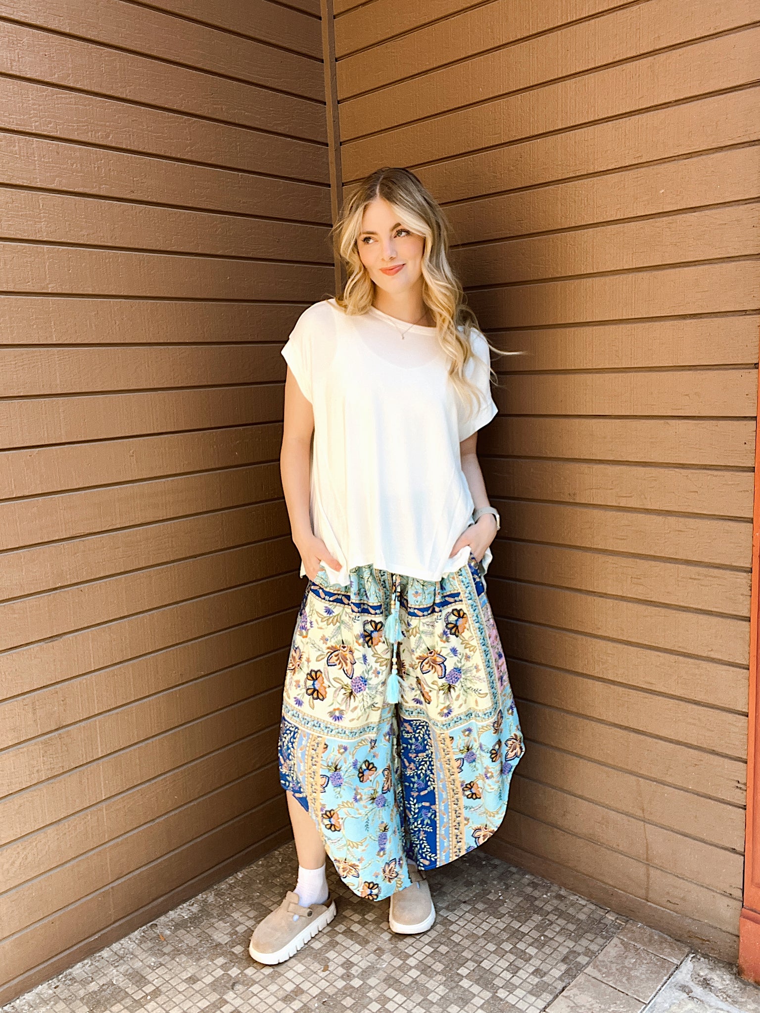 Tropical Vacation Blue Printed Pants