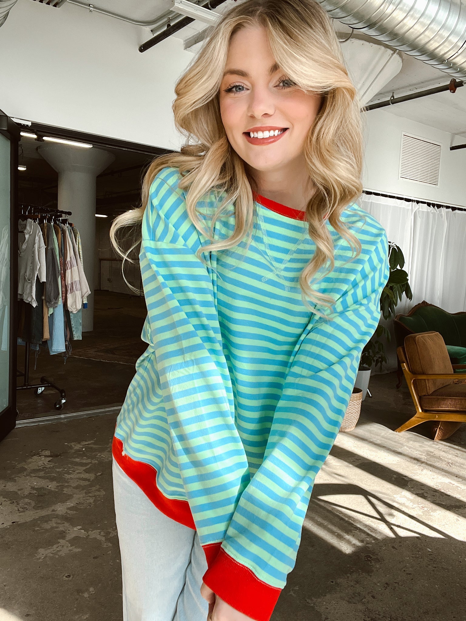 Easy Does It Green Striped Top