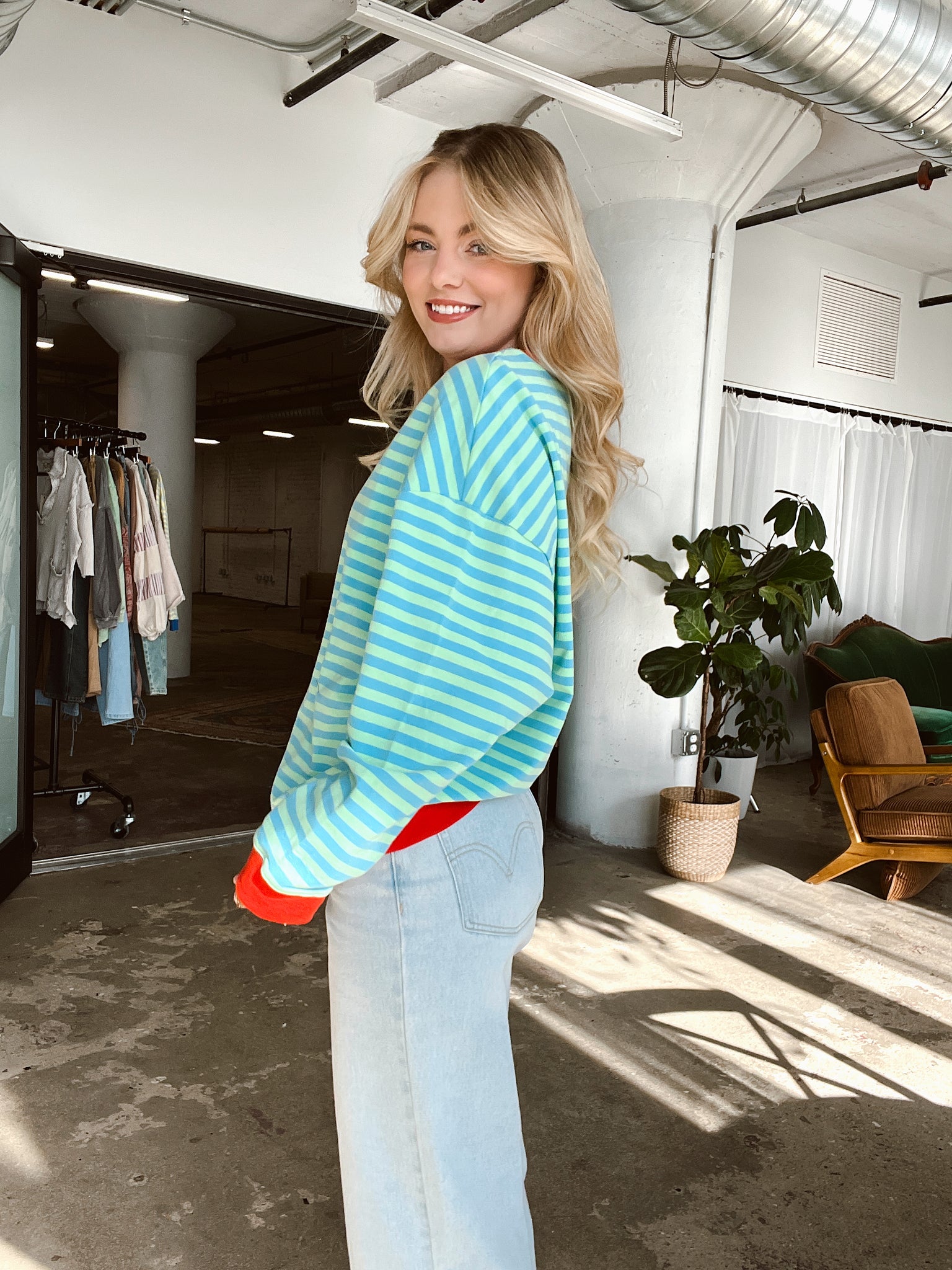 Easy Does It Green Striped Top