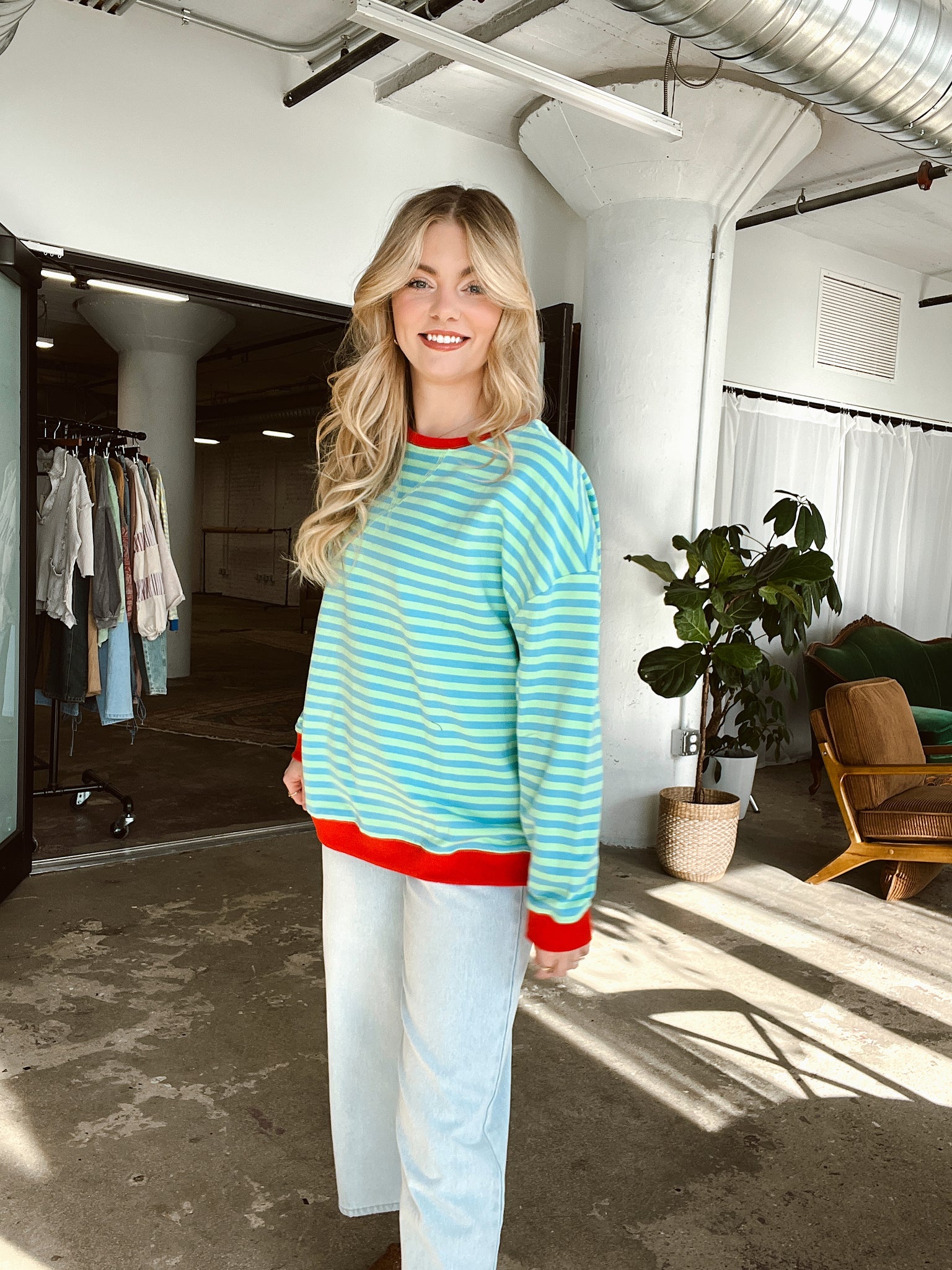 Easy Does It Green Striped Top